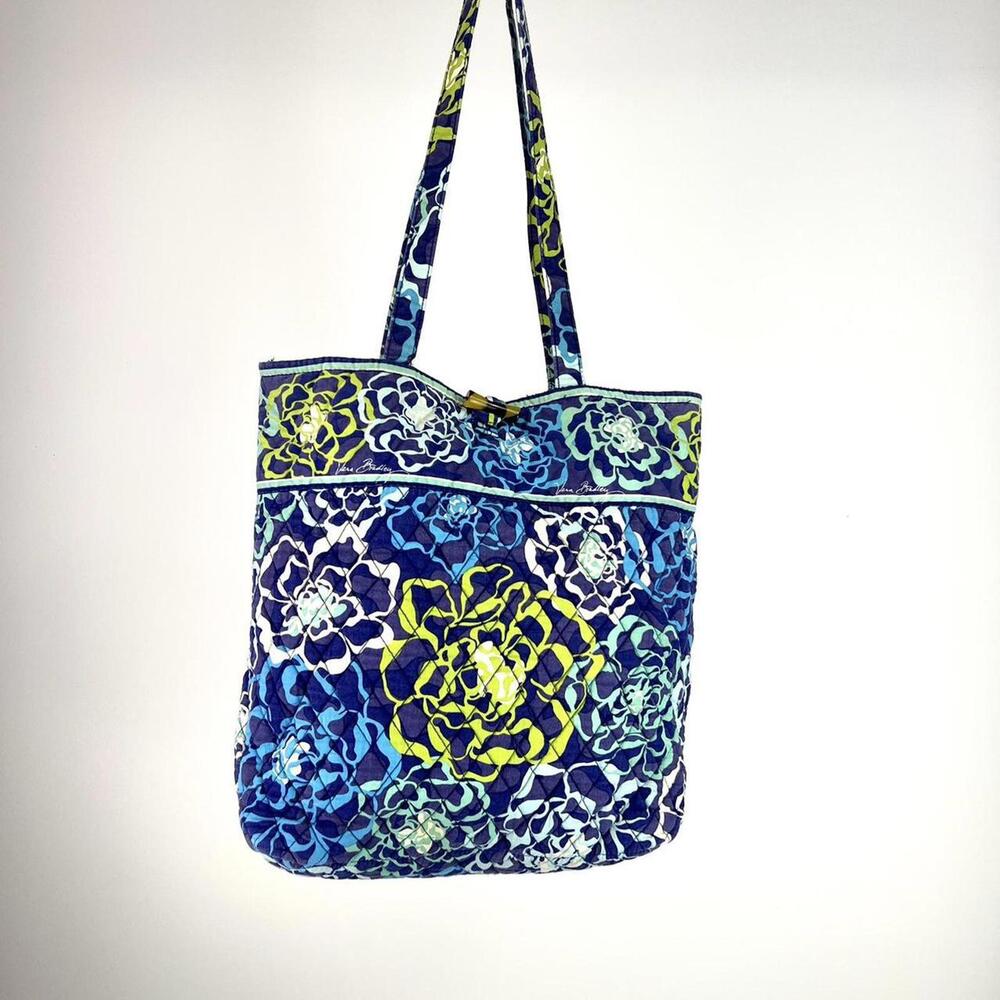 Blue yellow white and green Vera Bradley tote bag floral shoulder bag